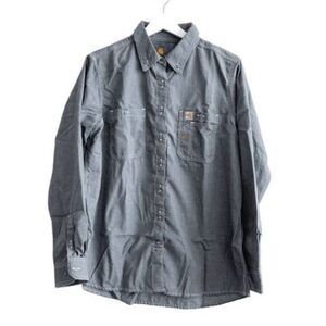 Carhartt Mens Long-Sleeve Pointed Collar Button-Down Shirt Gray Large